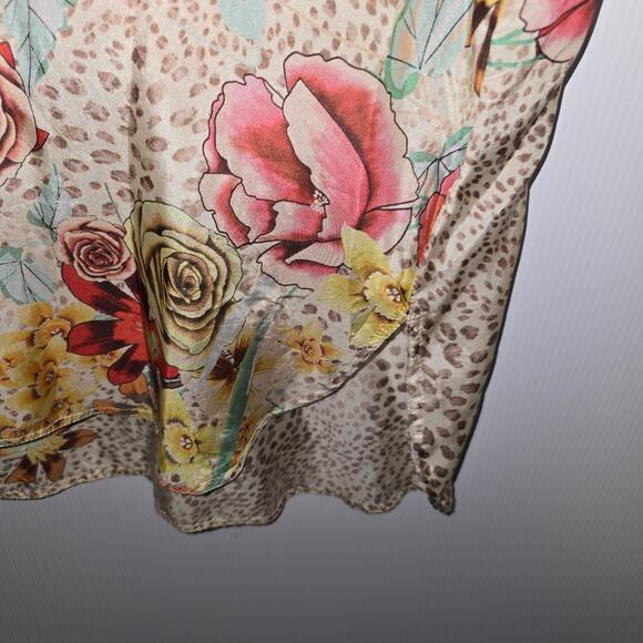 Johnny Was Hera Calia Silk Tunic Button Front Floral Animal Print Collared L NEW - Picture 8 of 9